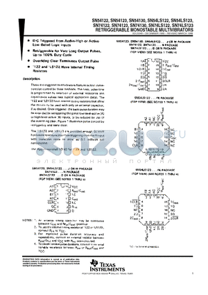 SN74LS122N datasheet - RETRIGGERABLE MONOSTABLE MULTIVIBRATORS