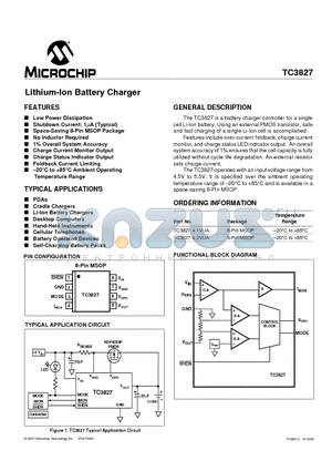TC3827 datasheet - Lithium-Ion Battery Charger