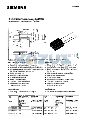 SFH506-56 datasheet - IR-EMPFANGER/DEMODULATOR-BAUSTEIN, IR-RECEIVER/DEMODULATOR DEVICE