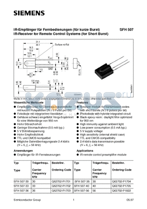 SFH507-30 datasheet - IR-Empfanger fur Fernbedienungen fur kurze Burst IR-Receiver for Remote Control Systems for Short Burst