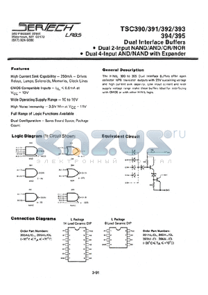 TC394 datasheet - DUAL INTERFACE BUFFERS / DUAL 2-INPUT NAND/AND/OR/NOR / DUAL 4-INPUT AND/NAND WITH EXPANDER