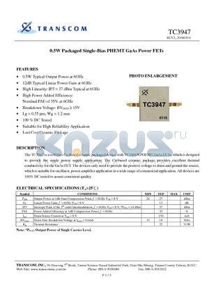 TC3947 datasheet - 0.5W Packaged Single-Bias PHEMT GaAs Power FETs