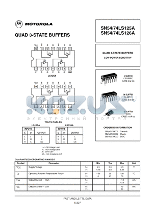 SN74LS125D datasheet - QUAD 3-STATE BUFFERS