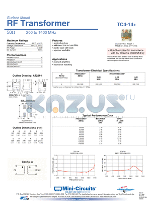 TC4-14+ datasheet - Surface Mount RF Transformer