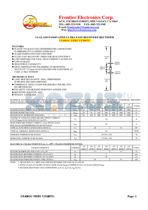 UF4005G datasheet - 1A GLASS PASSIVATED ULTRA FAST RECOVERY RECTIFIER