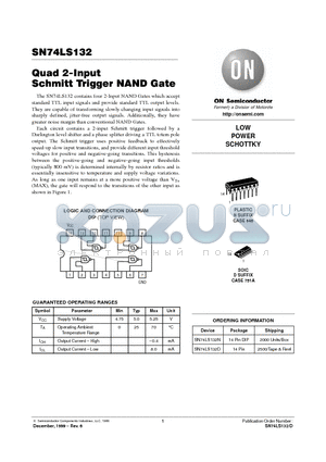 SN74LS132N datasheet - LOW POWER SCHOTTKY