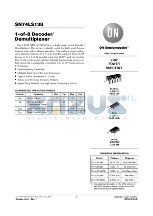 SN74LS138 datasheet - 1-of-8 Decoder/ Demultiplexer