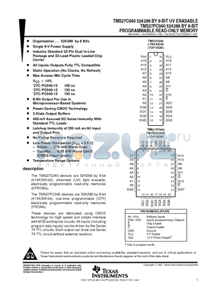TMS27C040 datasheet - PROGRAMMABLE READ-ONLY MEMORY
