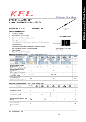 UF4006 datasheet - 1.0AMP. Ultrafast RectifiersGPP