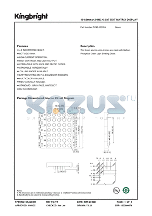 TC40-11GWA datasheet - 101.6mm (4.0 INCH) 5x7 DOT MATRIX DISPLAY