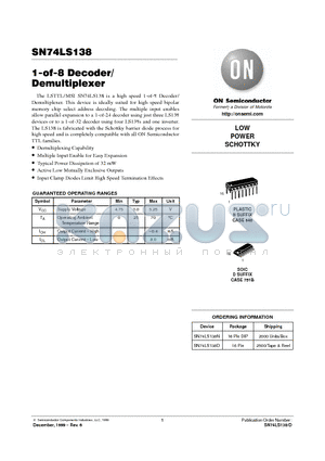 SN74LS138N datasheet - LOW POWER SCHOTTKY