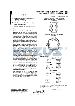 SN74LS138N datasheet - 3-LINE TO 8-LINE DECORDERS/DEMULTIPLEXERS