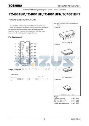 TC4001BFT datasheet - Quad 2 Input NOR Gate