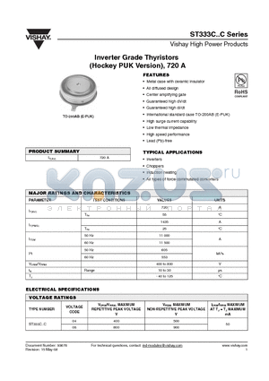 ST333C08CHK0L datasheet - Inverter Grade Thyristors (Hockey PUK Version), 720 A