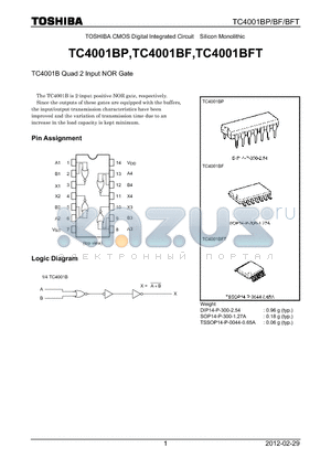 TC4001BP_12 datasheet - TC4001B Quad 2 Input NOR Gate