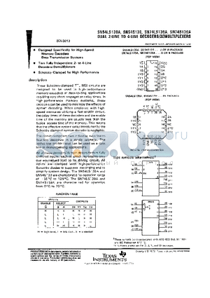 SN74LS139ADRE4 datasheet - DUAL 2-LINE TO 4-LINE DECODERS/DEMULTIPLEXERS