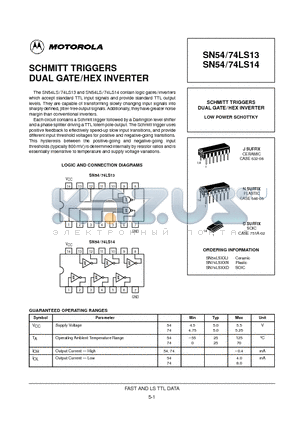 SN74LS13N datasheet - SCHMITT TRIGGERS DUAL GATE/HEX INVERTER