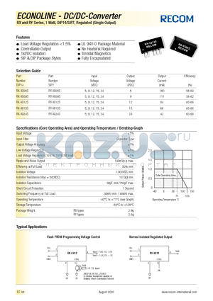 RX0915S datasheet - ECONOLINE - DC/DC - CONVERTER
