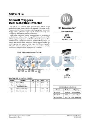 SN74LS14 datasheet - Schmitt Triggers Dual Gate/Hex Inverter