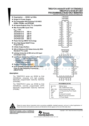 TMS27C512-10JE datasheet - TMS27PC512 65536 BY 8-BIT PROGRAMMABLE READ-ONLY MEMORIES