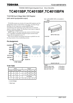 TC4015BF datasheet - Dual 4-Stage Static Shift Register(with serial input/parallel output)