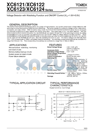 XC6121C223ER datasheet - Voltage Detector with Watchdog Function and ON/OFF Control (VDF=1.6V~5.0V)