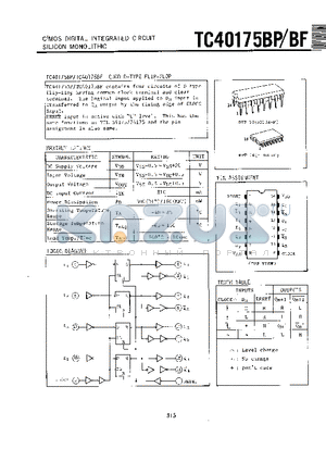 TC40175BP datasheet - C2MOS DIGITAL INTEGRATED CIRCUIT QUAD D-TYPE FLIP-FLOP