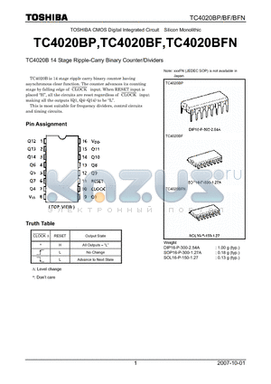 TC4020BP datasheet - 14 Stage Ripple-Carry Binary Counter/Dividers
