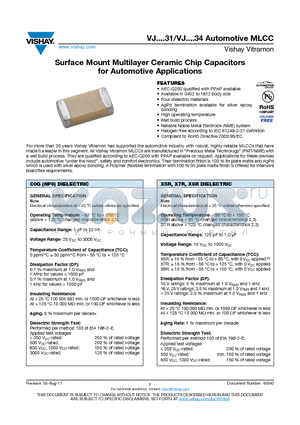 VJ0402G102BEAAO34 datasheet - Surface Mount Multilayer Ceramic Chip Capacitors for Automotive Applications