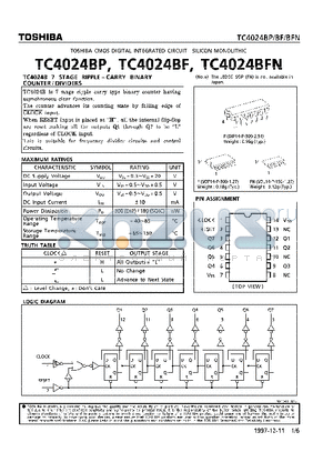 TC4024 datasheet - 7 STAGE RIPPLE - CARRY BINARY COUNTER/DIVIDERS