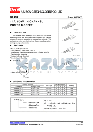 UF450 datasheet - 14A, 500V N-CHANNEL POWER MOSFET