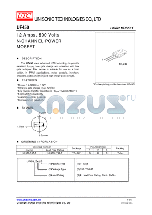 UF450 datasheet - 12 Amps, 500 Volts N-CHANNEL POWER MOSFET