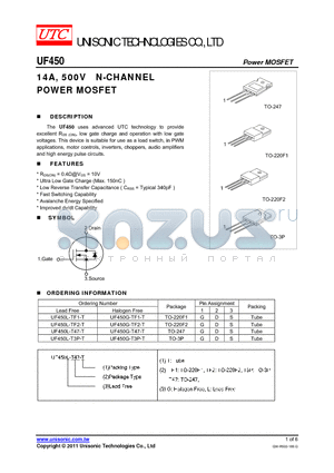 UF450G-TF1-T datasheet - 14A, 500V N-CHANNEL POWER MOSFET