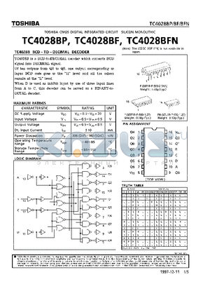 TC4028BFN datasheet - BCD - TO -DECIMAL DECODER