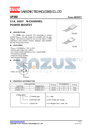 UF460G-T3P-T datasheet - 21A, 500V N-CHANNEL POWER MOSFET