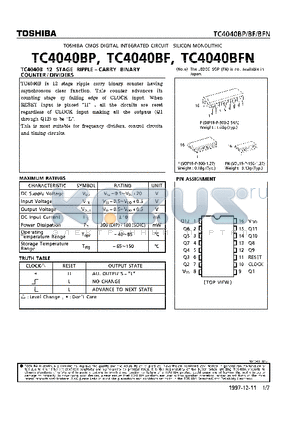 TC4040BF datasheet - 12 STAGE RIPPLE - CARRY BINARY COUNTER/DIVIDERS