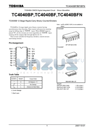 TC4040BFN datasheet - 12 Stage Ripple-Carry Binary Counter/Dividers