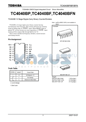 TC4040BP datasheet - 12 Stage Ripple-Carry Binary Counter/Dividers