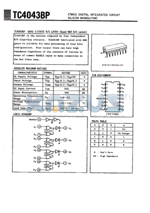 TC4043BP datasheet - C2MOS DIGITAL INTEGRATED CIRCUIT SILICON MONOLITHIC