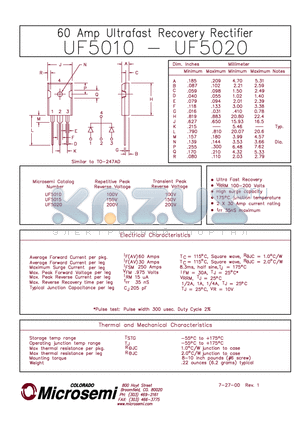 UF5010 datasheet - 60 AMP ULTRA FAST RECOVERY RECTIFIER