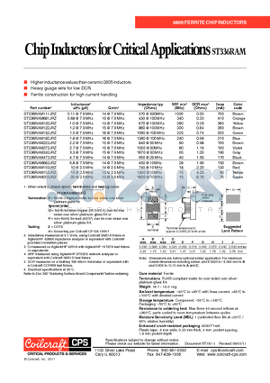 ST336RAM102JRZ datasheet - Chip Inductors for Critical Applications