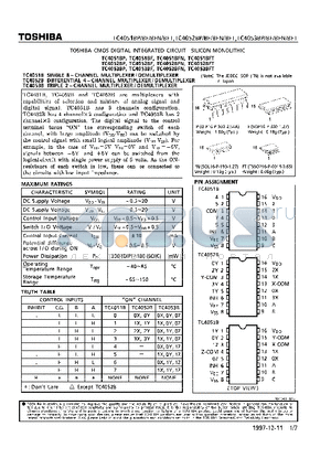 TC4051BP datasheet - SINGLE 8-CHANNEL MULTIPLEXER/DEMULTIPLEXER