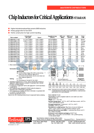 ST336RAM332JRZ datasheet - Chip Inductors for Critical Applications