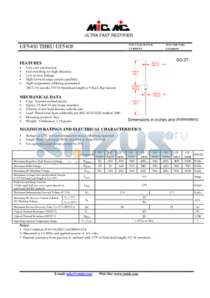 UF5400 datasheet - ULTRA FAST RECTIFIER