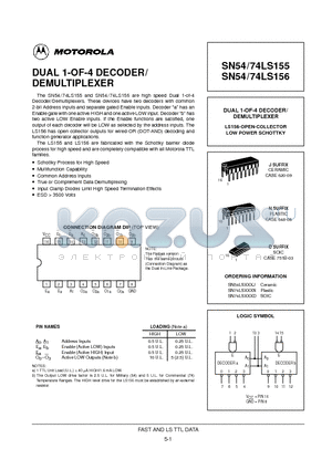 SN74LS155D datasheet - DUAL 1-OF-4 DECODER/ DEMULTIPLEXER