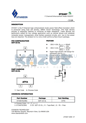 ST3407 datasheet - P Channel Enhancement Mode MOSFET