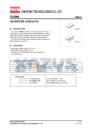 TC4069G-D14-T datasheet - INVERTER CIRCUITS