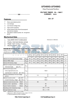 UF5400G datasheet - Glass Passivated Rectifiers