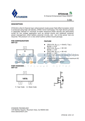 ST3414A_V1 datasheet - N Channel Enhancement Mode MOSFET