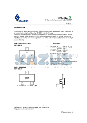 ST3422A datasheet - The ST3422A is the N-Channel logic enhancement mode power field effect transistor is produced using high cell density, DMOS trench technology.